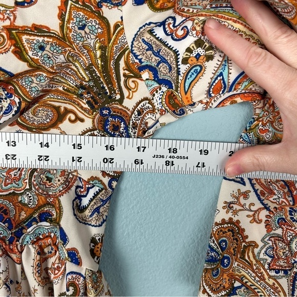 Paisley Orange and Blue Bell Sleeve Retro 70's Boho Mini Dress Women's Size M - Picture 7 of 8